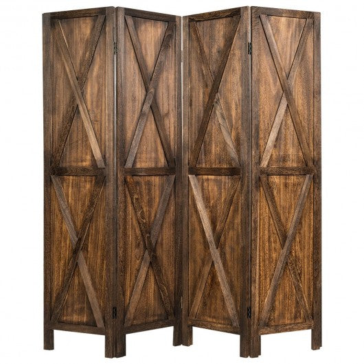 5.6 Ft 4 Panels Folding Wooden Room Divider-Brown