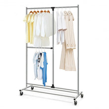 Load image into Gallery viewer, Heavy Duty Adjustable Rack Rolling Clothes Organizer On Wheels
