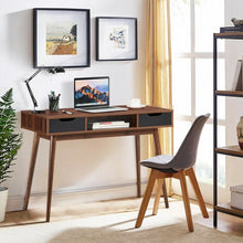 Load image into Gallery viewer, Stylish Computer Desk Workstation with 2 Drawers and Solid Wood Legs-Walnut
