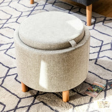 Load image into Gallery viewer, Round Storage Ottoman with Tray Top Accent Padded Footrest-Beige
