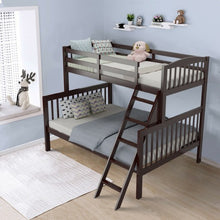 Load image into Gallery viewer, Twin over Full Bunk Bed Rubber Wood Convertible with Ladder Guardrail-Espresso
