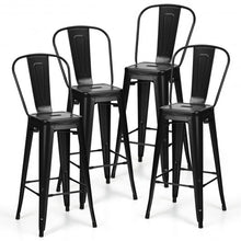 Load image into Gallery viewer, 30" Height Set of 4 High Back Metal Industrial Bar Stools-Black
