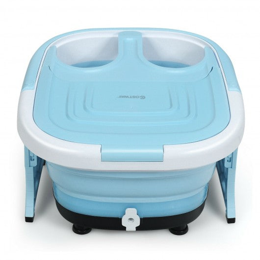Foldable Foot Spa Bath Motorized Massager with Bubble Red Light Timer Heat-Blue
