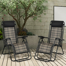Load image into Gallery viewer, 2Pcs Folding Patio Rattan Zero Gravity Lounge Chair-Gray
