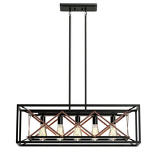 Load image into Gallery viewer, 5-Light Kitchen Island Pendant Light Wood Metal Chandelier
