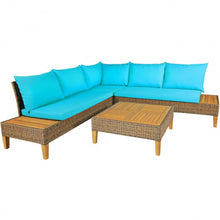 Load image into Gallery viewer, 4PCS Patio Rattan Furniture Set with Wooden Side Table
