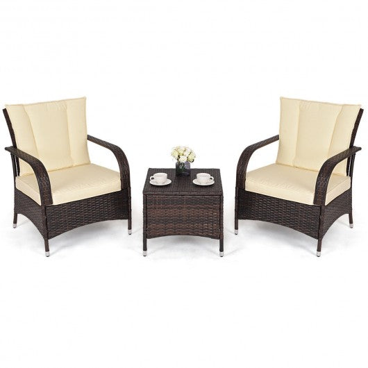 3PCS Outdoor Patio Rattan Wicker Furniture Set-Beige