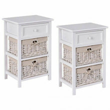 Load image into Gallery viewer, 3 Tier Set of 2 Wood Nightstand with 1 &amp; 2 Basket Drawer -White
