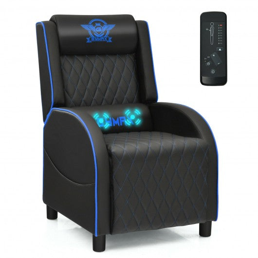 Massage Gaming Recliner Chair w/Headrest & Adjustable Backrest - Home Theater-BL