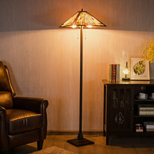 Load image into Gallery viewer, Tiffany-Style 2 Light Floor Lamp with 18" Stained Glass Shade

