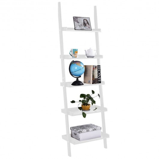 5-Tier Leaning Wall Display Bookcase-White