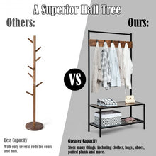 Load image into Gallery viewer, 3 in 1 Industrial Coat Rack with 2-tier Storage Bench and 5 Hooks-Coffee
