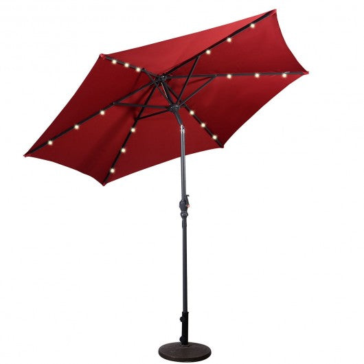9FT Patio Solar Umbrella LED Patio Market Steel Tilt W/ Crank Outdoor New-Burgundy