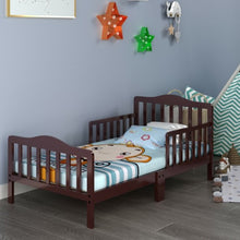 Load image into Gallery viewer, Classic Kids Wood Bed with Guardrails-Brown
