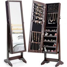 Load image into Gallery viewer, Jewelry Cabinet Stand Mirror Armoire with Large Storage Box-Brown
