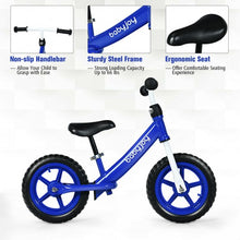 Load image into Gallery viewer, 12&quot; Kids Balance No-Pedal Ride Pre Learn Bike with Adjustable Seat-Blue
