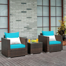 Load image into Gallery viewer, 3 Pcs Patio Conversation Rattan Furniture Set with Cushion-Turquoise
