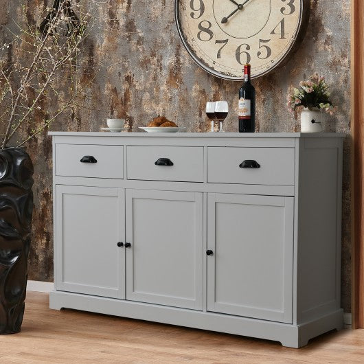 3 Drawers Sideboard Buffet Storage with Adjustable Shelves-Gray