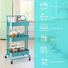 Load image into Gallery viewer, 3-Tier Utility Cart Storage Rolling Cart with Casters-Blue
