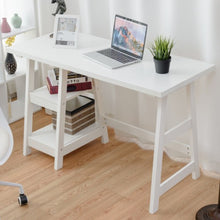 Load image into Gallery viewer, Modern Trestle Computer Desk Writing Laptop Table W/2 Open Tiers Shelves White-White
