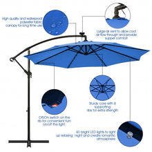 Load image into Gallery viewer, 10 Ft Solar LED Offset Umbrella with 40 Lights and Cross Base for Patio-Blue
