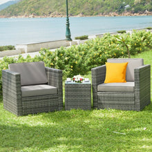 Load image into Gallery viewer, 3 Pcs Patio Garden Rattan Furniture Sofa Cushioned Coffee Table Set
