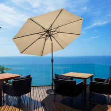 Load image into Gallery viewer, 10&#39; Solar LED Lighted Patio Market Umbrella Shade Tilt Adjustment Crank-Beige
