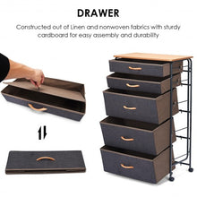 Load image into Gallery viewer, 5-Drawer Fabric Metal Frame Dresser Storage Organizer with Wheel
