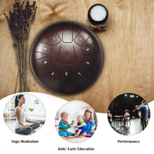 Load image into Gallery viewer, 10&quot; High Carbon 11 Notes Steel Tongue Drum with Drum Hammer-Coffee
