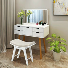 Load image into Gallery viewer, Modern Dressing Makeup Stool with Concave Seat Rubberwood Legs-White
