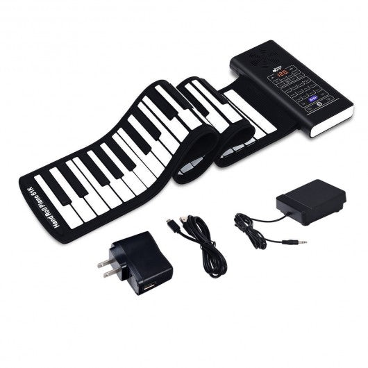 61 Key Electronic Roll up Silicone Rechargeable Piano Keyboard-Black