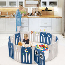 Load image into Gallery viewer, 16-Panel Baby Activity Center Play Yard with Lock Door -Blue
