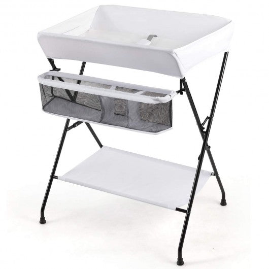 Portable Infant Changing Station Baby Diaper Table with Safety Belt-White