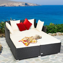 Load image into Gallery viewer, Outdoor Patio Rattan Daybed Thick Pillows Cushioned Sofa Furniture-White
