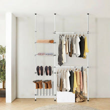 Load image into Gallery viewer, 2 Tier Telescopic Clothes Hangers with Shoe Rack &amp; Shelf
