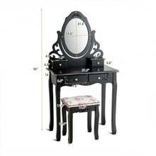 Load image into Gallery viewer, 4 Drawers Vanity Wood Makeup Dressing Table Set with Mirror-Black
