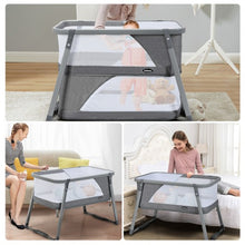 Load image into Gallery viewer, Multifunctional Portable Soft Folding Crib with Washable Mattress and Side Zipper-Gray
