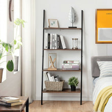 Load image into Gallery viewer, 4-Tier Industrial Leaning Wall Bookcase-Brown
