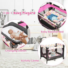 Load image into Gallery viewer, 3-in-1 Convertible Portable Baby Playard with Music Box  Wheel and Brakes-Pink
