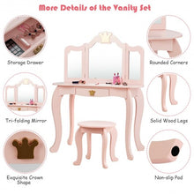 Load image into Gallery viewer, Kids Makeup Dressing Table with Tri-folding Mirror and Stool-Pink
