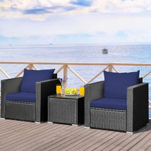 Load image into Gallery viewer, 3 Pcs Patio wicker Furniture Set with Cushion-Navy
