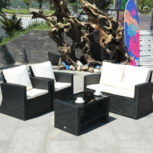 4 Pcs Rattan Wicker Patio Conversation Furniture Set