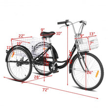 Load image into Gallery viewer, 26&quot; Seat Height Adjustable Single Speed 3-wheel Tricycle with Bell-Black
