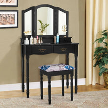 Load image into Gallery viewer, Simple Vanity Set with Tri-Folding Mirror Drawers and Storage Shelf-Black
