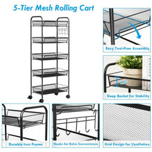 Load image into Gallery viewer, 5 Tier Mesh Rolling File Utility Cart Storage Basket-Black
