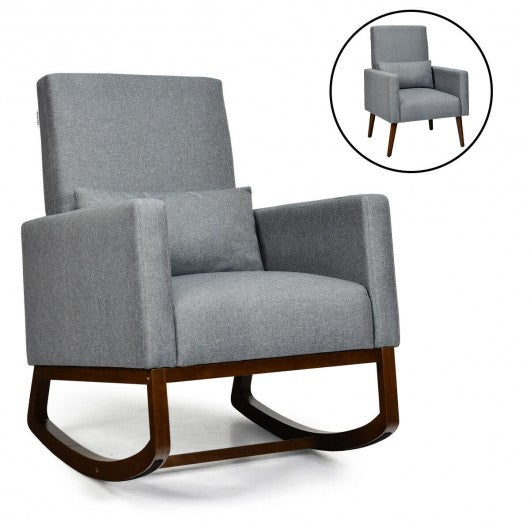 2-in-1 Fabric Upholstered Rocking Chair with Pillow-Gray