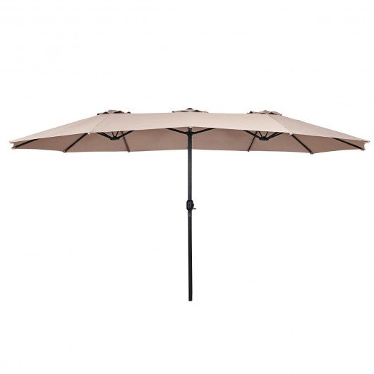 15' Twin Patio Umbrella Double-Sided Outdoor Market Umbrella without Base-Beige