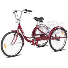 Load image into Gallery viewer, 24&quot; Single Speed 3-wheel Bicycle Adult Tricycle Seat-Red

