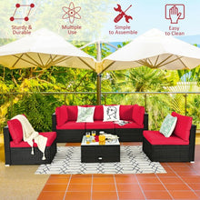 Load image into Gallery viewer, 6PCS Patio Rattan Furniture Set Cushioned Sofa Coffee Table Garden-Red
