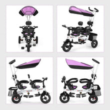 Load image into Gallery viewer, Twins Kids Baby Tricycle With Safety Double Rotatable Seat-Pink
